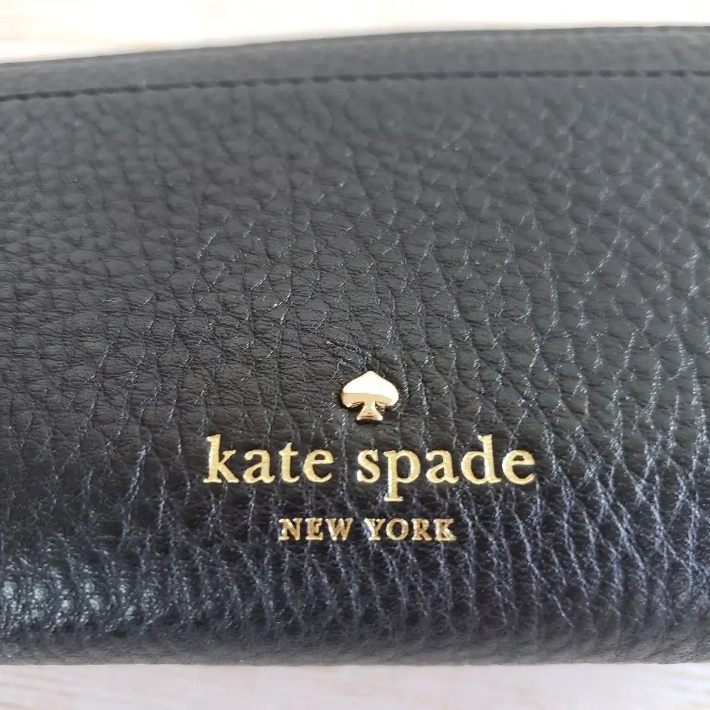 Kate Spade Hayes Street Pearl Lindsey Leather Long Zip Around Wallet Black